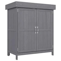 Armadio da Giardino a 2 Ripiani in Legno di Abete con Tetto Apribile, 74x43x88 cm, Grigio Scuro