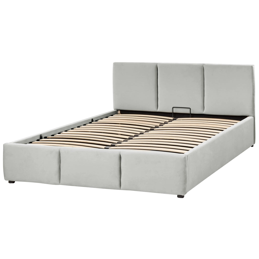 Letto Ottomano Grigio Chiaro Velluto Tappezzato 140 x 200 cm Testiera Travestita Funzione Contenitore