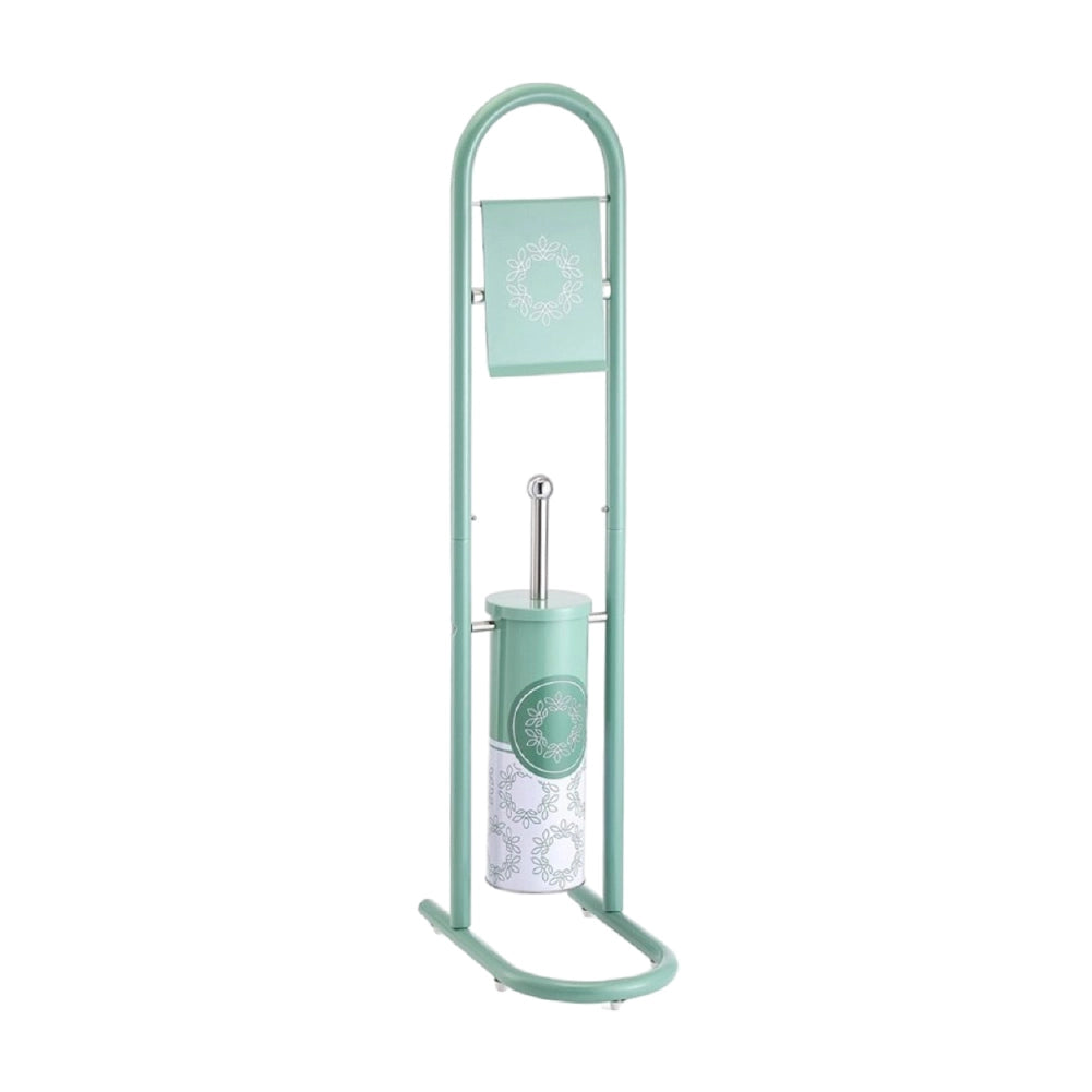Piantana Portarotolo Porta Scopino Colonna da Bagno Metallo Verniciato Verde