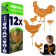 KADAX Ozdoba cortenowa Kury P25721 pakiet 3szt  K1