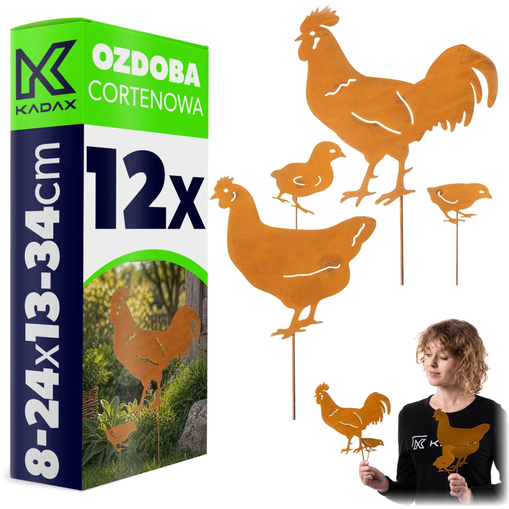 KADAX Ozdoba cortenowa Kury P25721 pakiet 3szt  K1