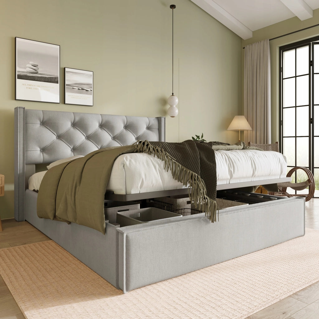 Letto Matrimoniale 160x200 - Xylo - Idraulico Grigio Chiaro con Materasso