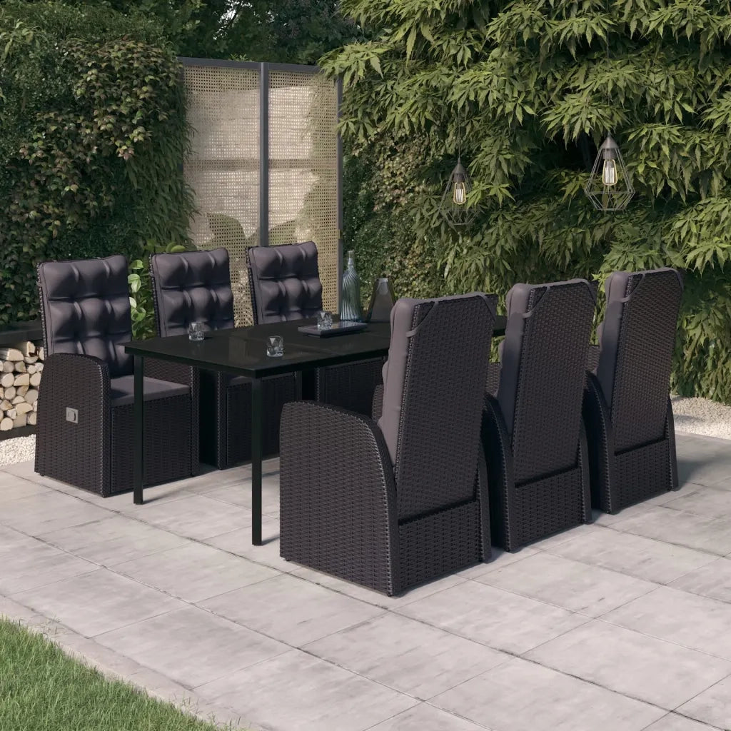 Set da Pranzo da Giardino 7 pz con Cuscini Nero 3099483