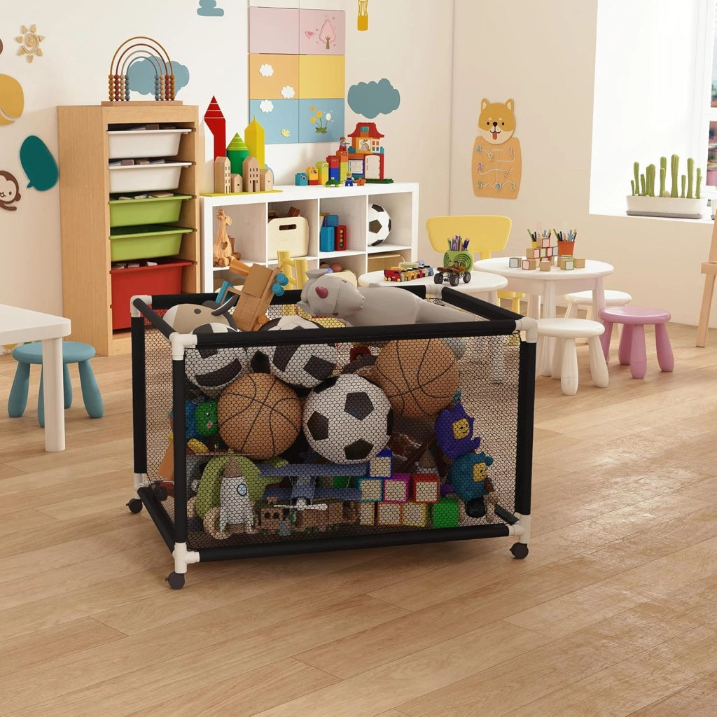 Carrello per palloni, 122 x 78 x 88 cm, con 4 rotoli, in rete di nylon per calcio, basket, pallavolo