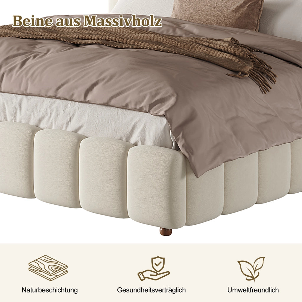 Letto contenitore matrimoniale 160 × 200 cm con sollevamento idraulico e rete inclusa, senza materasso, in velluto beige