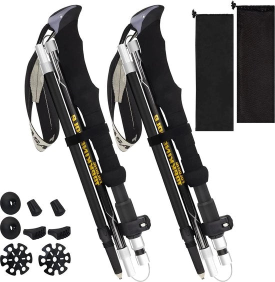 Telescopiche Nordic Walking bastoni pieghevoli per signora e signore - 110-135 cm - alluminio ultraleggero - chiusura a vite - 4 paia di parafanghi in gomma