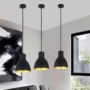 Trade Shop - Lampadario A Sospensione E27 Ferro Paralume Moderno Contemporaneo Campanella Nera Oro 33269 -