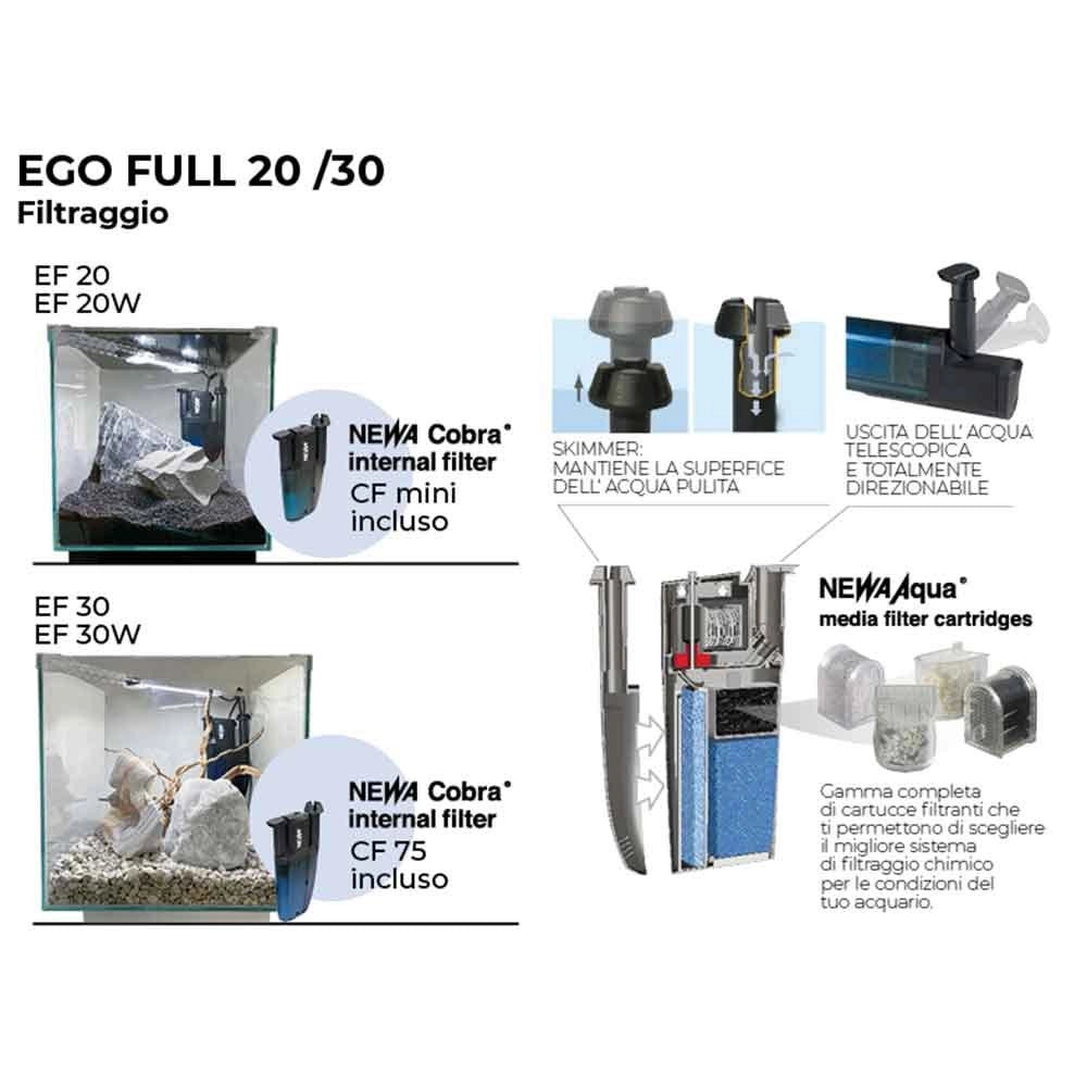 Newa Ego Full EF20 Colore nero cm26,4x27,2x30,2h - acquario con illuminazione LED e filtro incluso