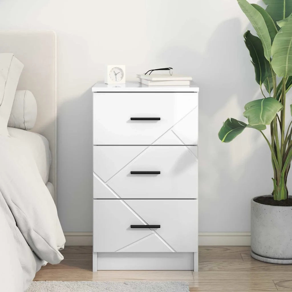 Comodino | Armadio da Notte | Mobiletto da notte con cassetto Bianco lucido 38 x 38 x 66 cm
