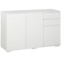 Credenza con 2 Cassetti, Apertura a Spinta, 117 cm x 36 cm x 74 cm, Bianco
