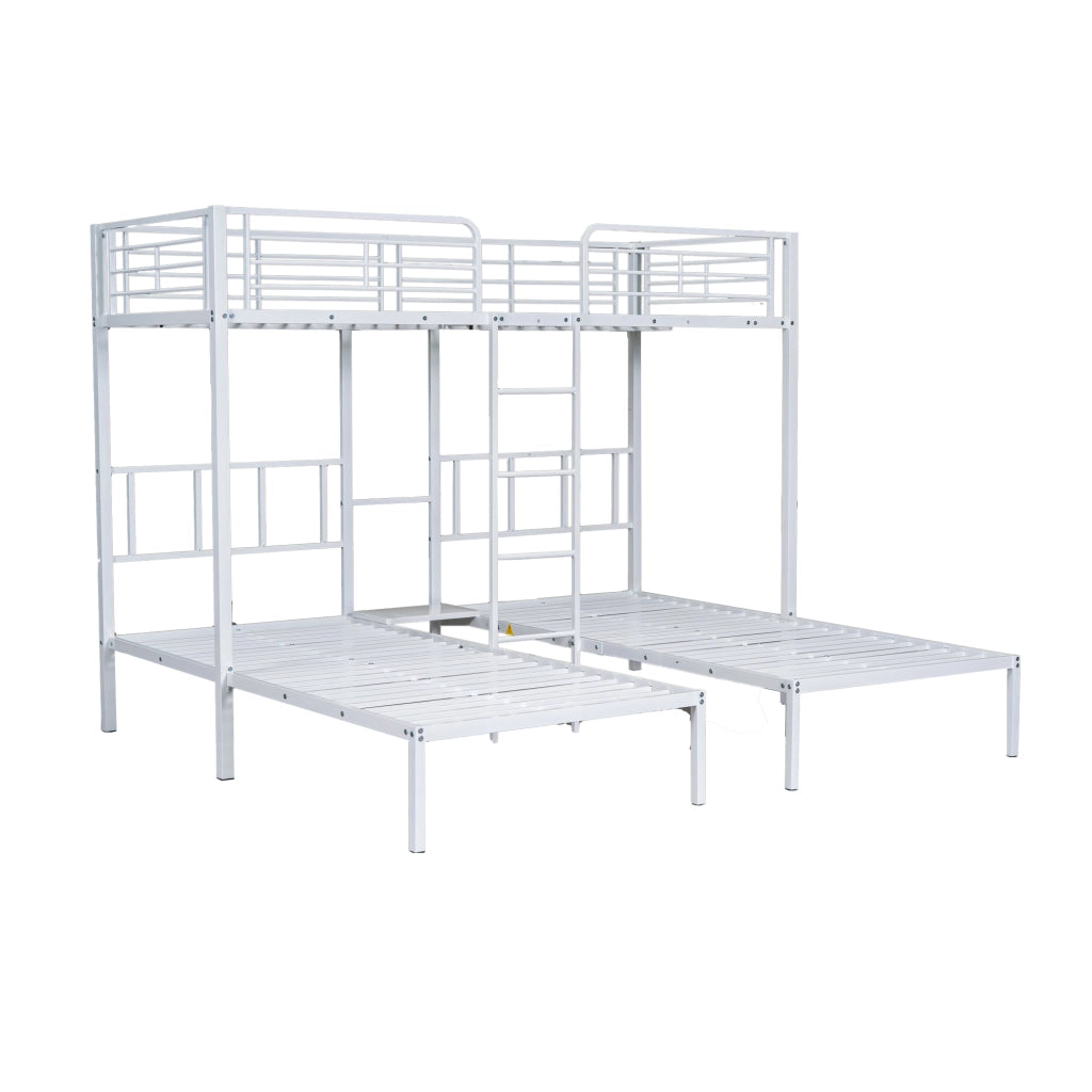 Letto a Castello 90x200 cm; Letto 3 Posti con Scala e Tavolo in Metallo Bianco