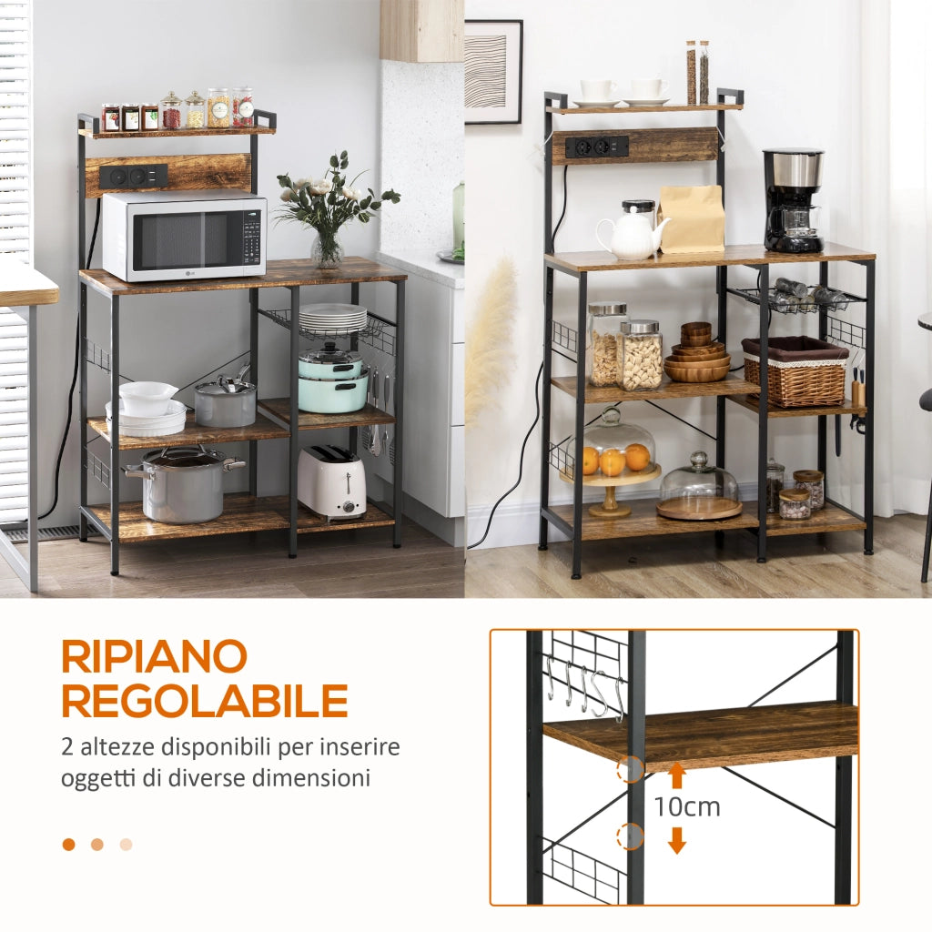 Libreria Cucina Scaffale Multipiano con Cestino a Rete ¨C Zephmum ¨C 90x42x130cm Marrone