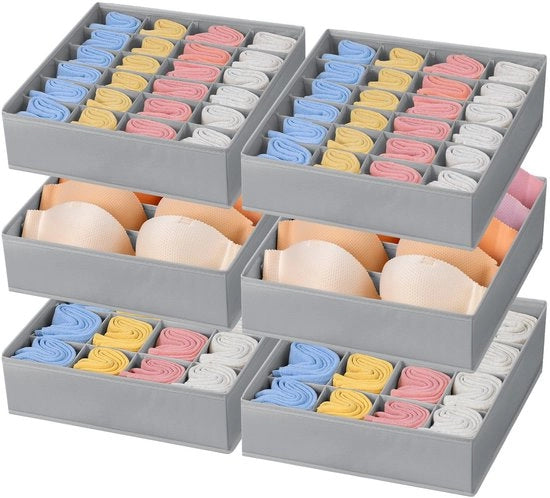 Set di 6 organizzatori per sottovesti, organizzatore per calze e reggiseno, soluzione ideale per l'organizzazione della vestiareria (grigio)