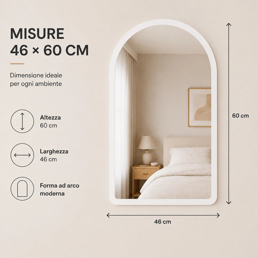 Specchio ad Arco Struttura in Legno Bianco Decorazione Design Moderno 46x60cm