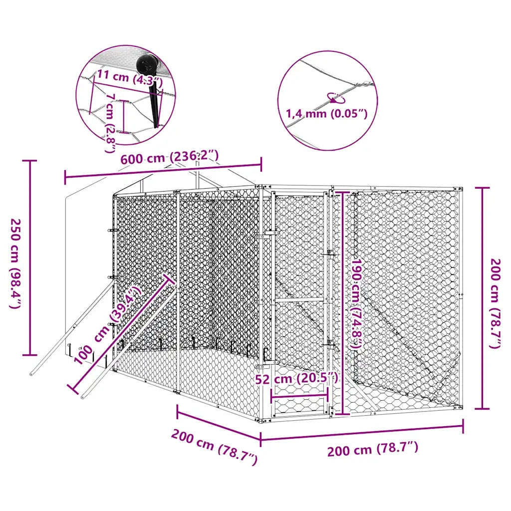 Cuccia Cani da Esterno Tetto Argento 2x6x2,5 m Acciaio Zincato 3190475