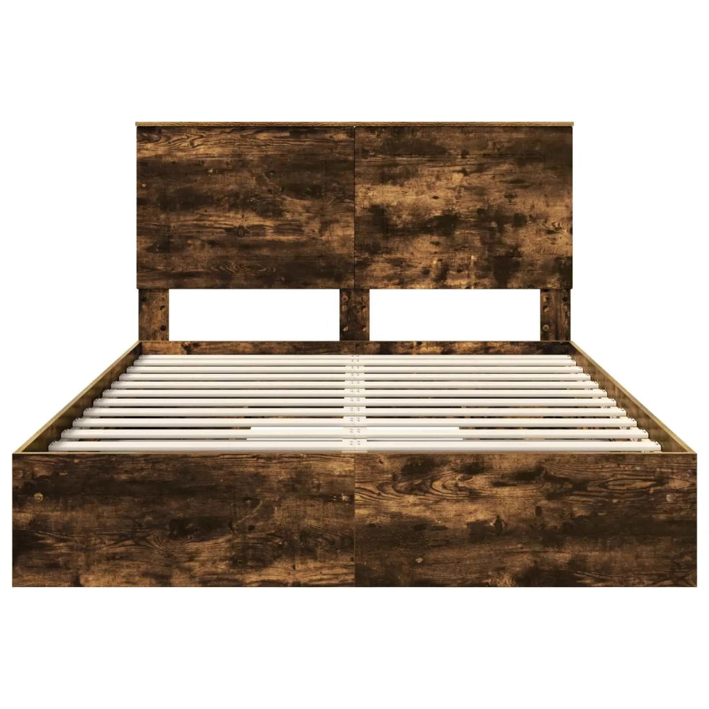 Letto matrimoniale | Letto per adulti | Letto con Contenitore con testiera Rovere fum¨¦ 160 x 200 cm