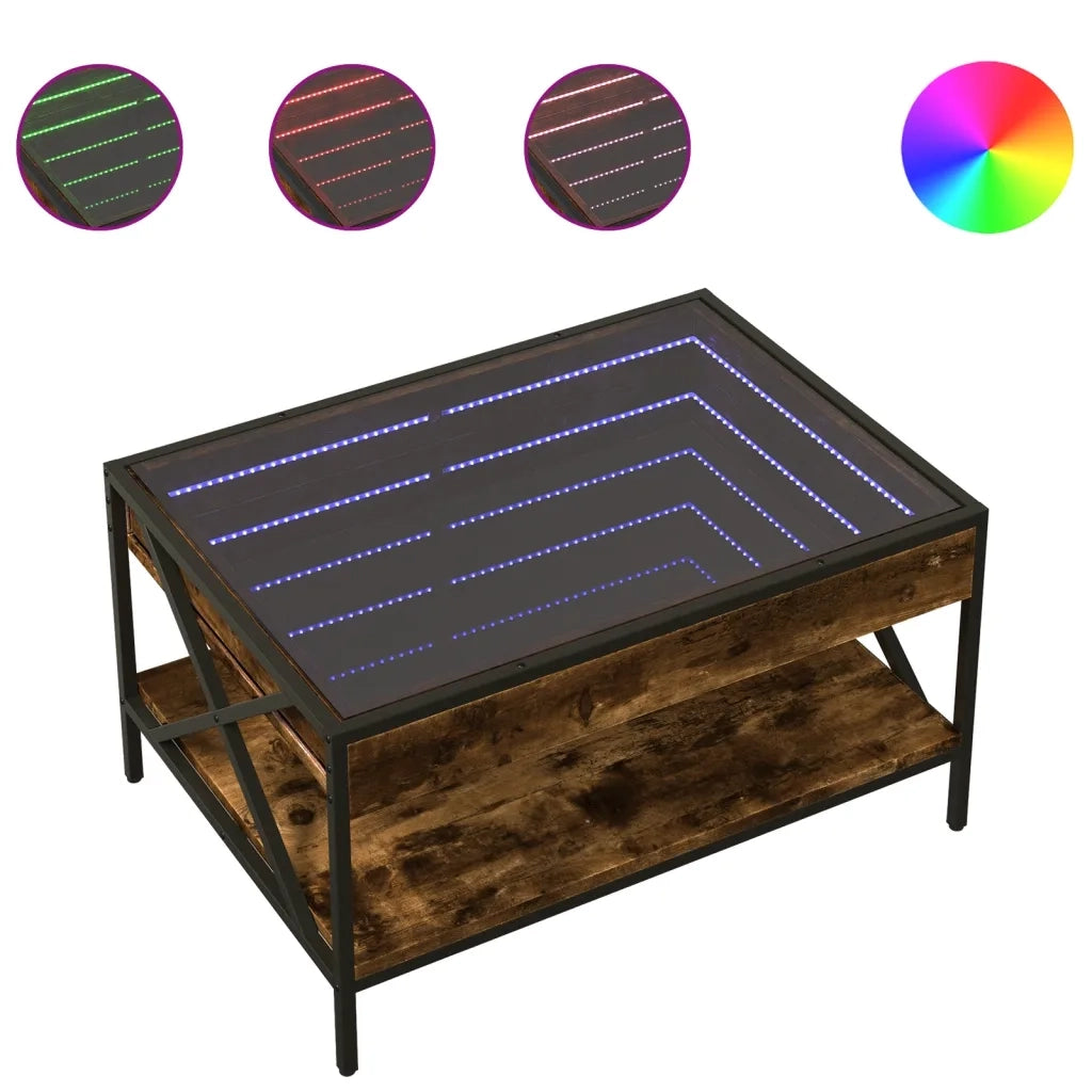 Tavolino da Salotto con LED Infinity Rovere Fumo 70x50x38 cm