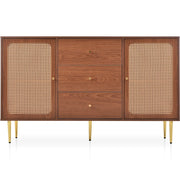 Buffet Commode con 2 porte e 3 cassetti - Xylo - Porte in rattan, ripiano regolabile, Marrone