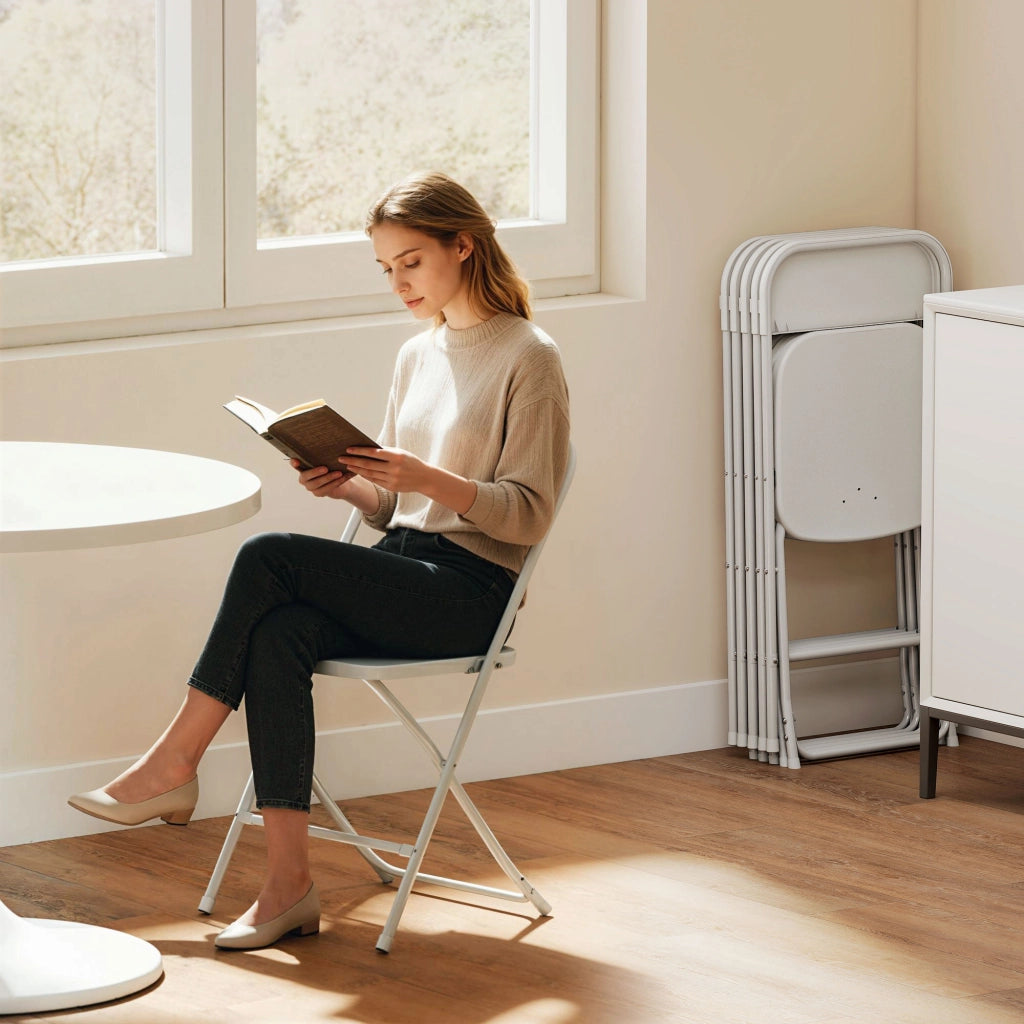 Set 6 Sedie Pieghevoli 45x49x79,5 cm con Fori di Drenaggio in Plastica e Metallo Bianco