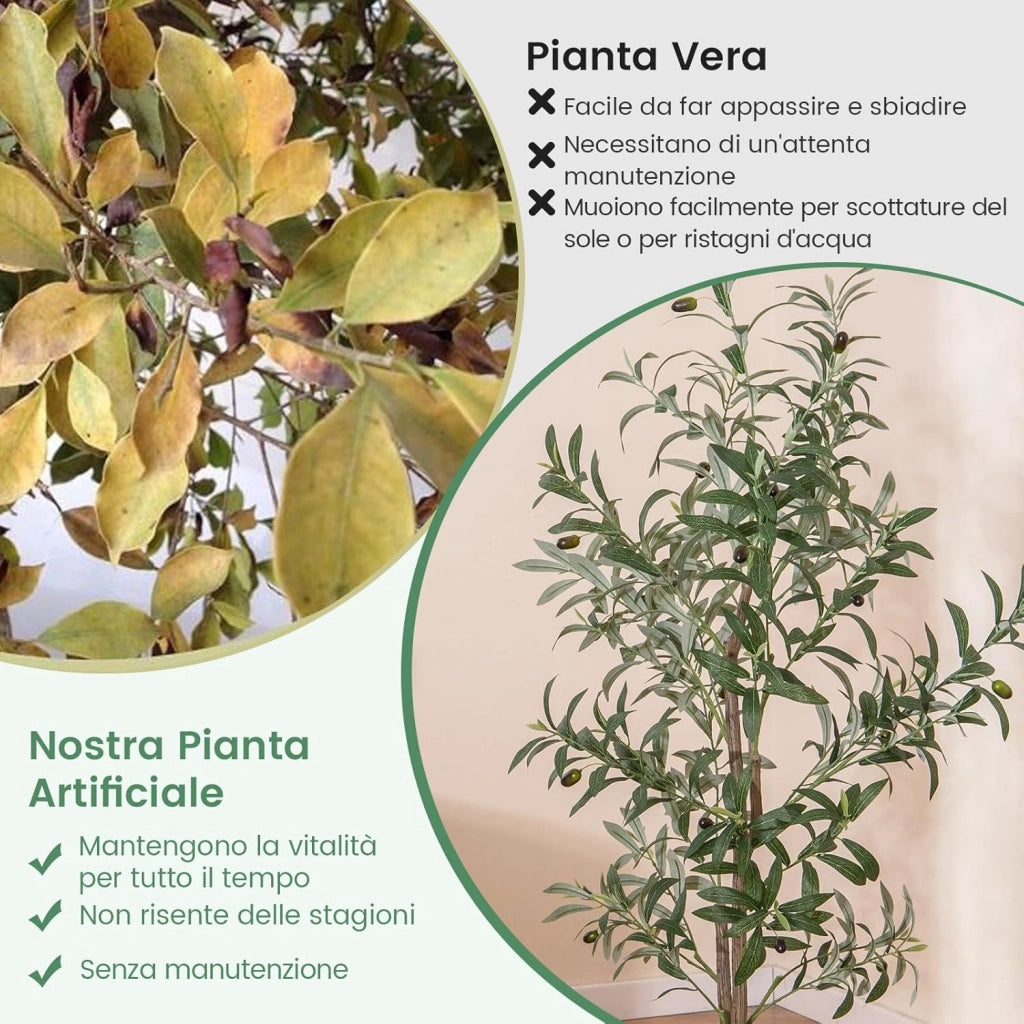 2 Pezzi Pianta Finta di Oliva 160 cm, Pianta Olivo Artificiale in Vaso Decorazione per Casa e Ufficio, Pianta Finta in PE con Frutti Realistici da Interno ed Esterno (2)