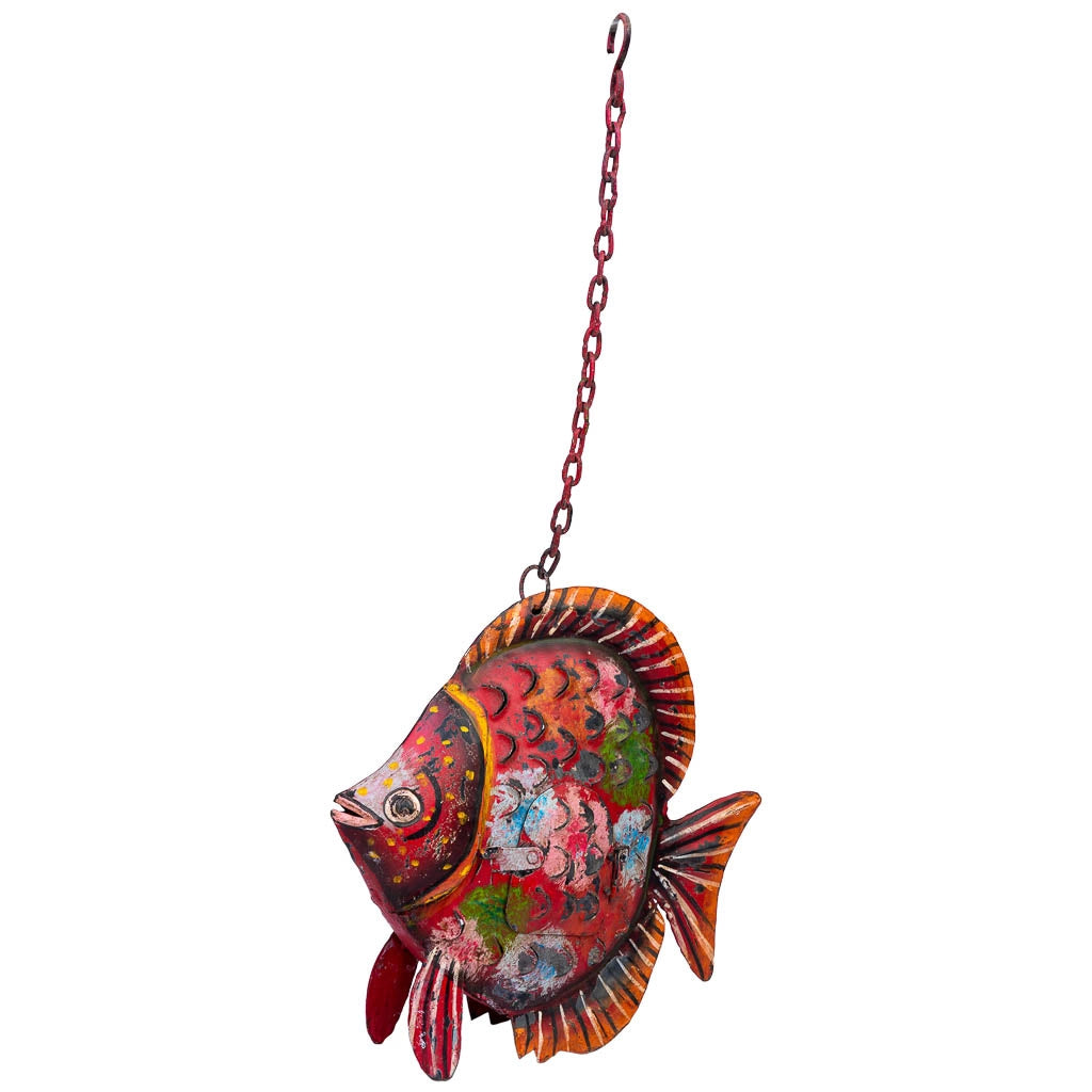 Portacandele pesce rosso in metallo invecchiato 30x9x30