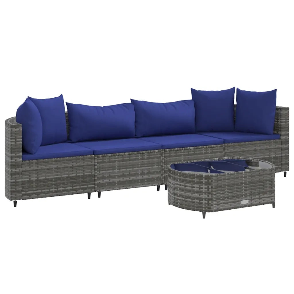 Set Divano da Giardino 5 pz con Cuscini Grigio in Polyrattan