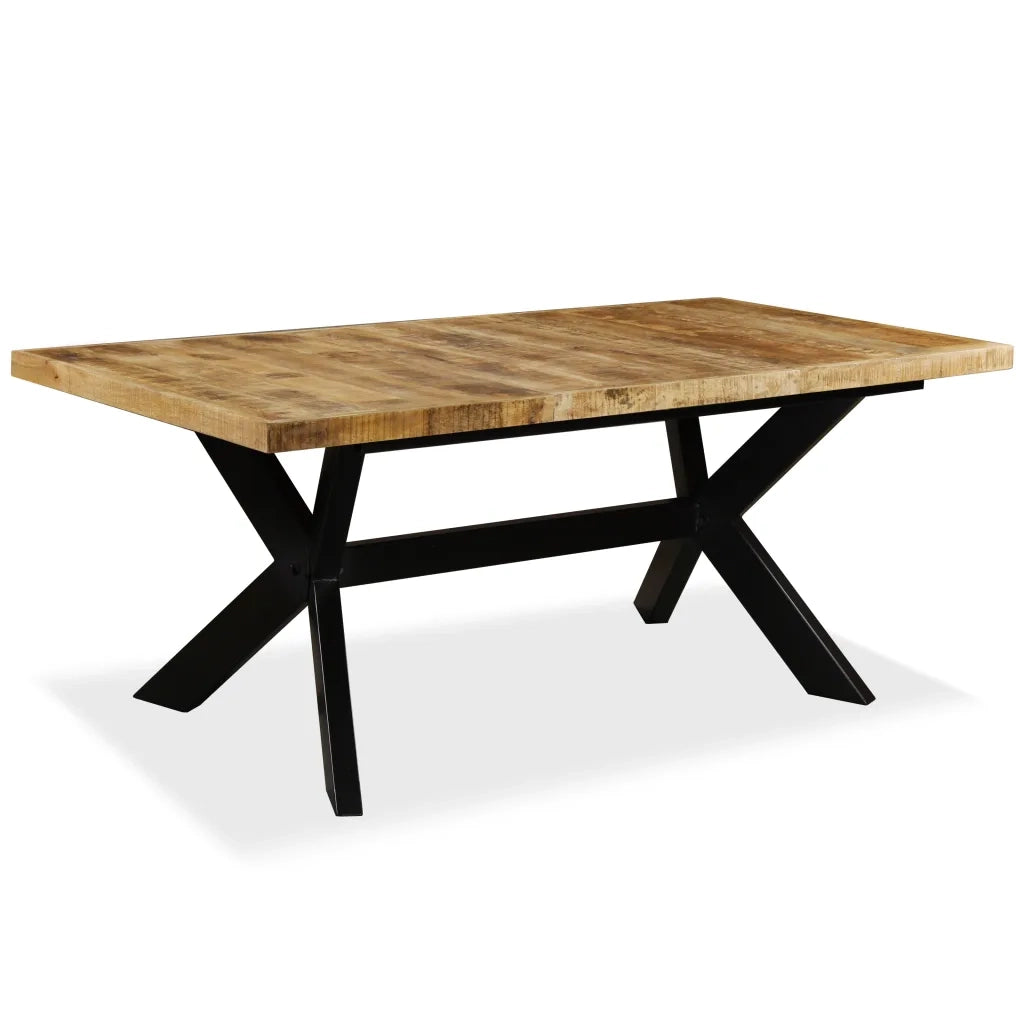 Tavolo da Pranzo in Massello di Mango e Acciaio a Croce 180 cm 244805