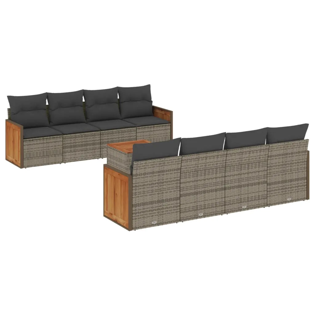 Set Divano da Giardino 9 pz con Cuscini Grigio in Polyrattan 3227502