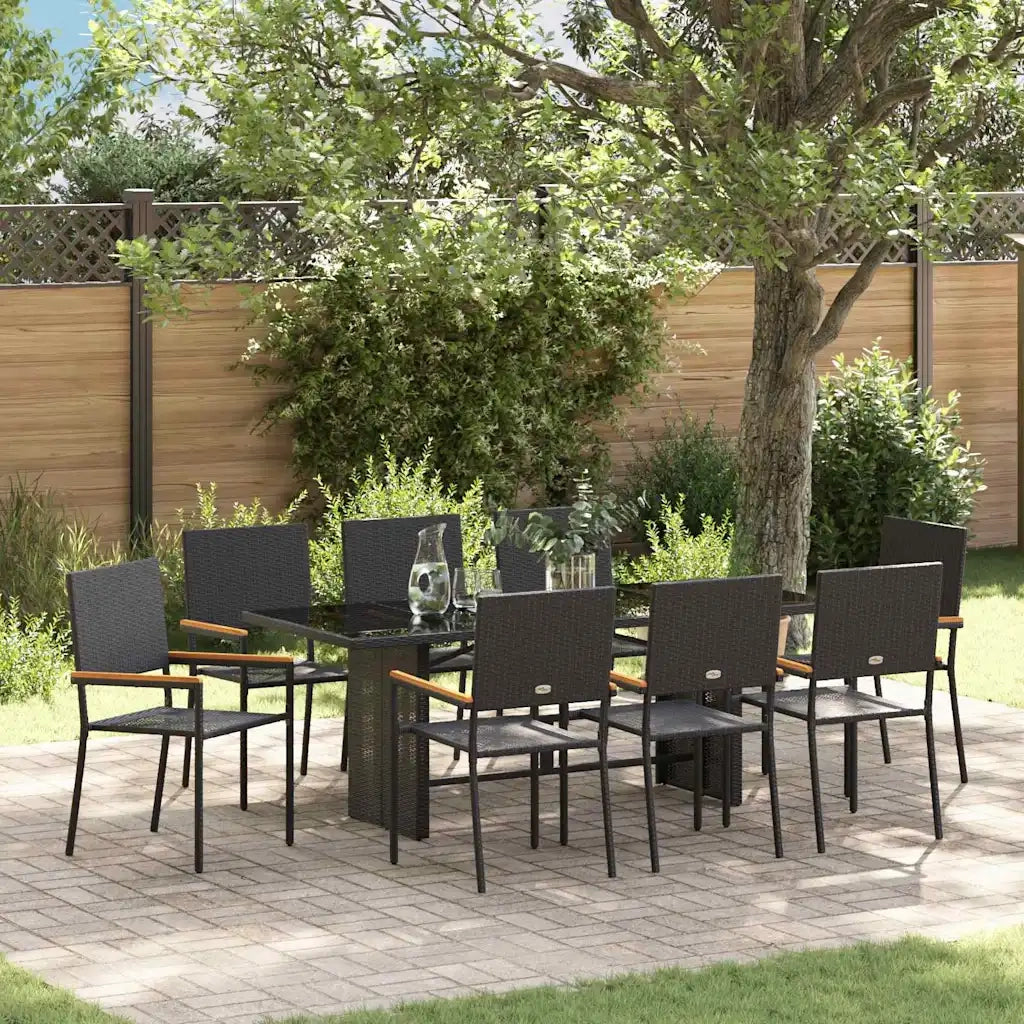 Set da Pranzo per Giardino 9 pcs Nero polyrattan 3365427
