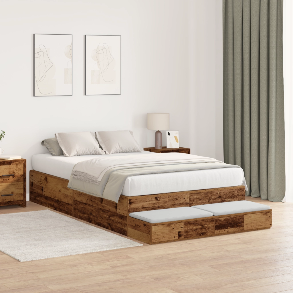 Struttura Letto con Contenitore in Legno Invecchiato 120x190 cm