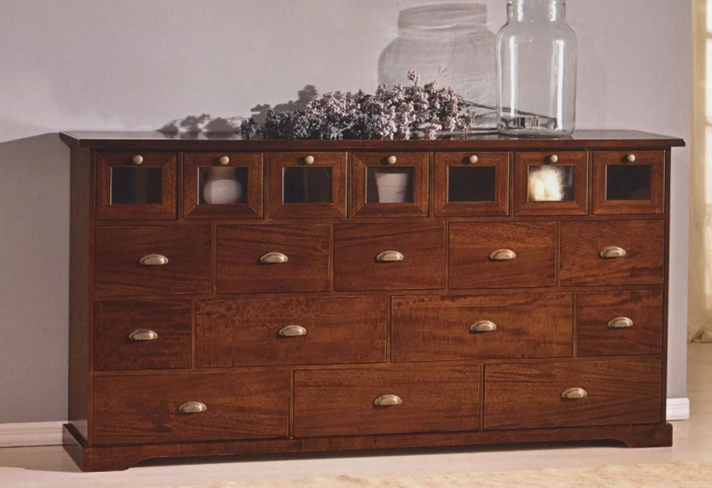 Madia credenza in legno 19 cassetti tinta noce l.180 p.40 h.90 - Mobili 2G