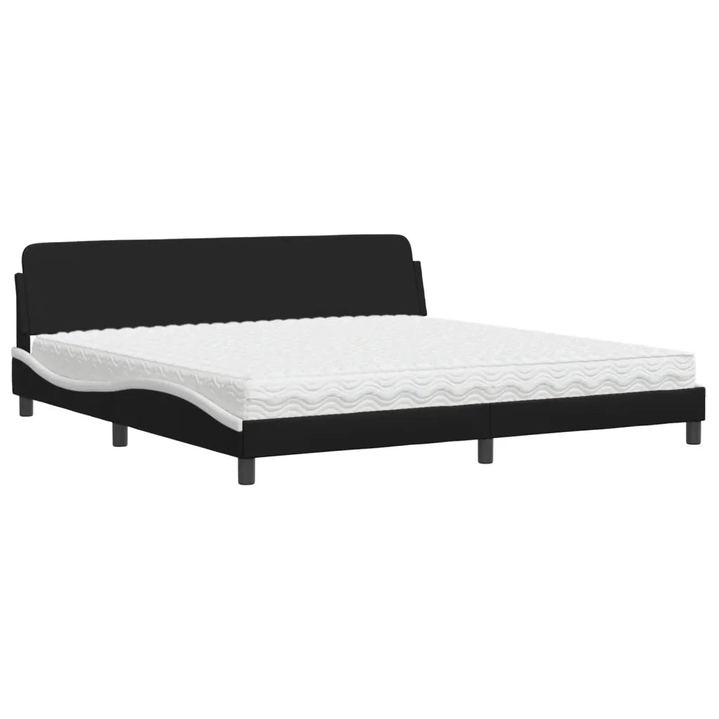 Letto con Materasso Dover Nero e Bianco 200x200cm in Similpelle 3208482