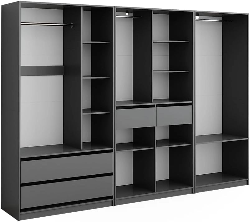 Armadio Elmo, Antracite, 280 x 200 cm Set di 3, per una conservazione flessibile di diversi capi di abbigliamento