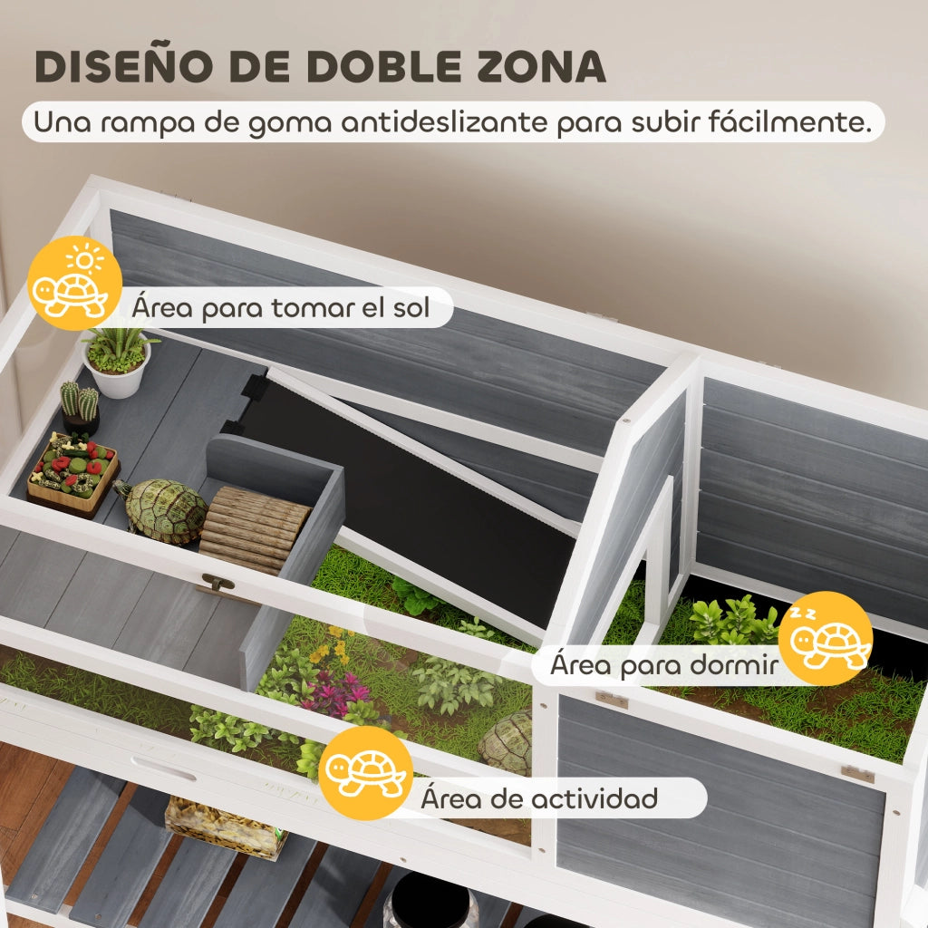 Casetta per Tartarughe in Legno con Lampada e Ripiano ¨C Zephmum ¨C Legno Naturale