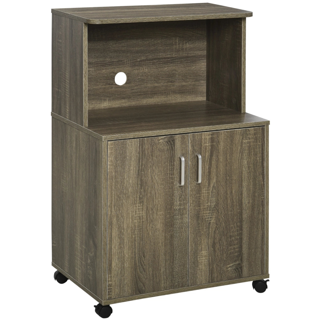 Mobile Cucina Multiuso con 4 Ruote, Armadietto e Ripiano per Microonde, 60.4x40.3x97cm - Grigio