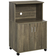 Mobile Cucina Multiuso con 4 Ruote, Armadietto e Ripiano per Microonde, 60.4x40.3x97cm - Grigio