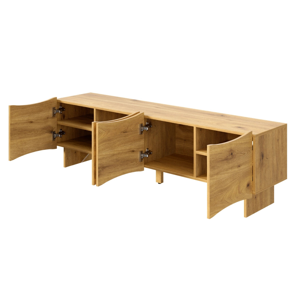 Mobile TV 155x36x47 cm con quattro porte e passacavi in truciolato naturale