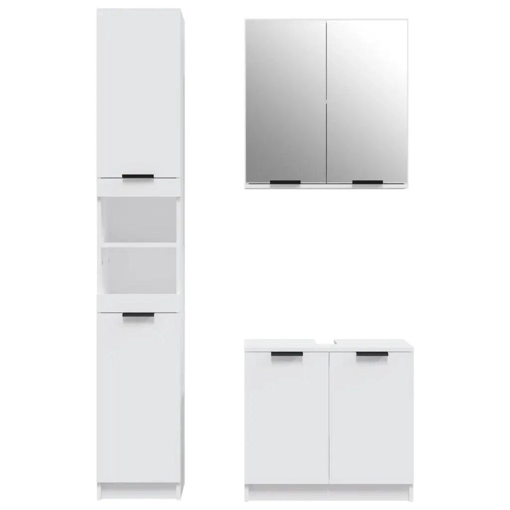 Set di Mobili da Bagno | Armadio da bagno 3 pz Bianco in Legno Multistrato