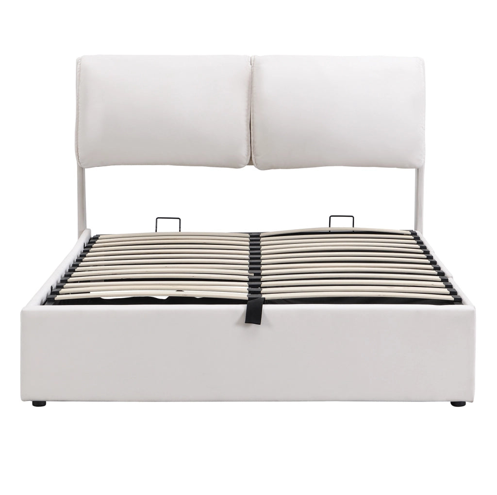 Letto 140x190 cm con contenitore idraulico, 3 cassetti e testiera in velluto beige
