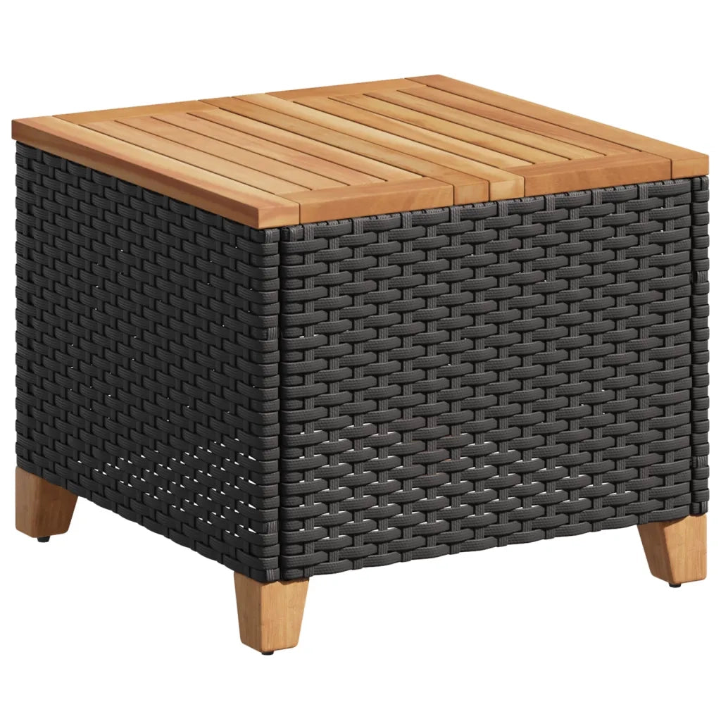 Tavolo da Giardino Nero 45x45x37cm in Polyrattan e Legno Acacia 366325