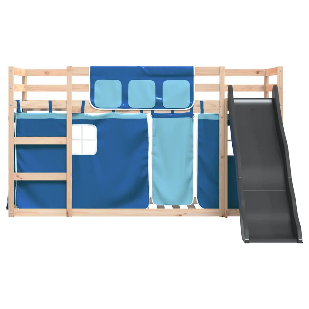 vidaXL Letto a Castello con Scivolo e Tende Blu 90x190 cm