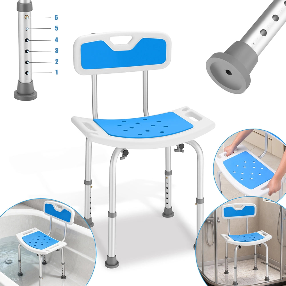 Sedia da Doccia con Schienale per Anziani Disabili Altezza Regolabile Max 130 kg Bianco e Blu
