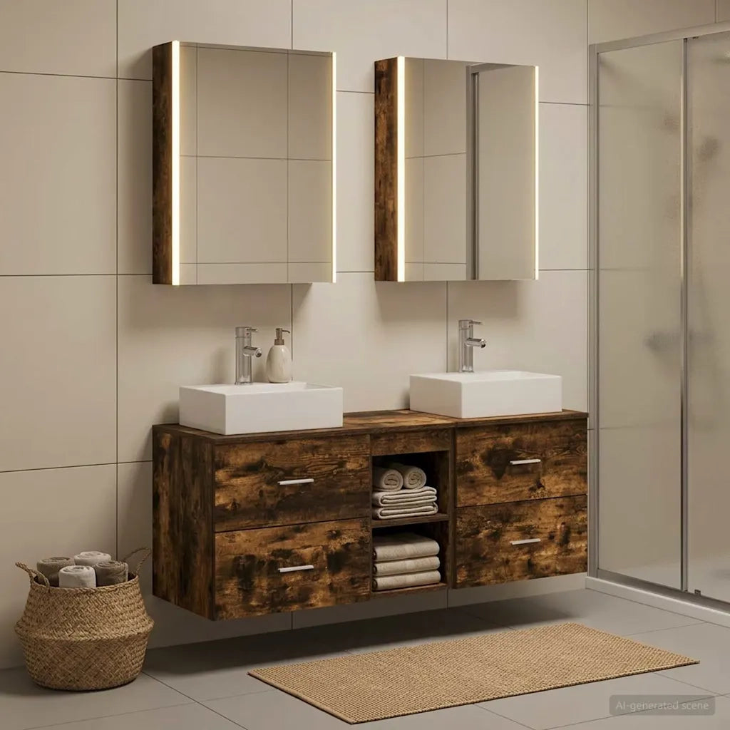 Set di mobili per il bagno 5 pcs Rovere Fumo 3406811