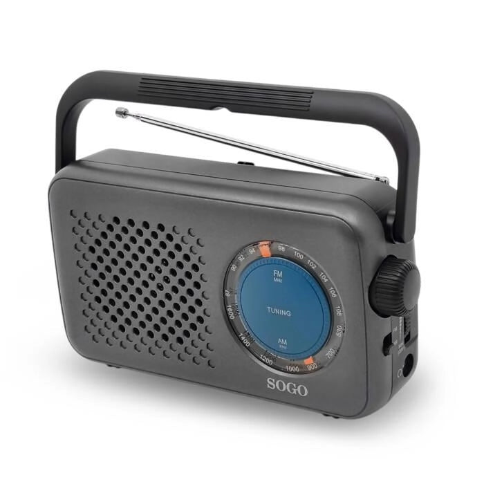 Radio portatile AM/FM con doppia alimentazione, sintonizzazione analogica, antenna telescopica, jack cuffie 3,5mm - SOGO