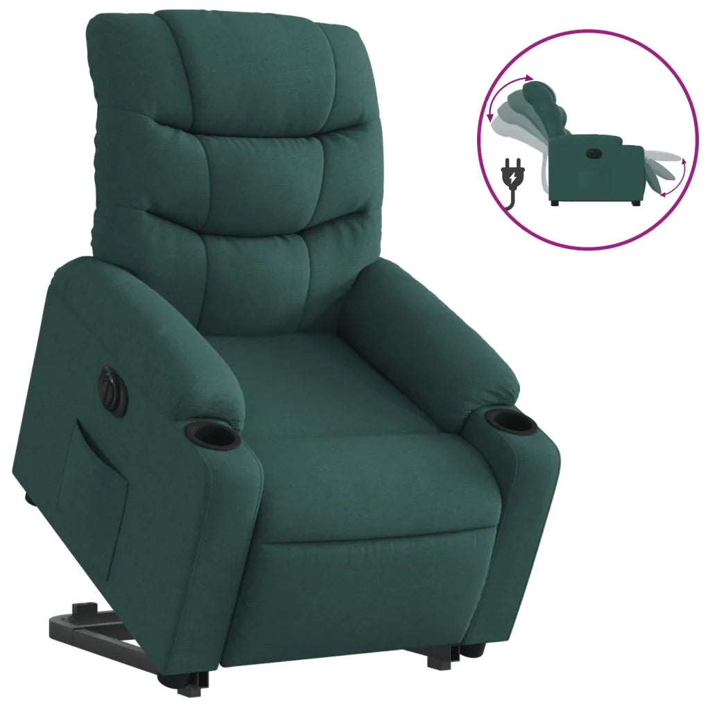 Poltrona Alzapersona Reclinabile Elettrica Verde Scuro Tessuto 3206669