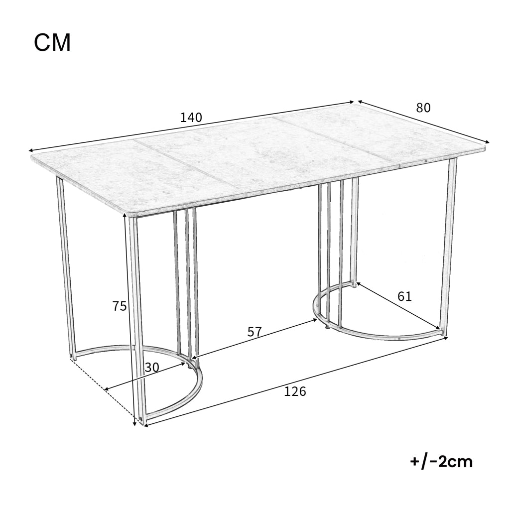 Tavolo da pranzo 140x80x75 cm con piedini regolabili; piano effetto marmo in MDF; bianco