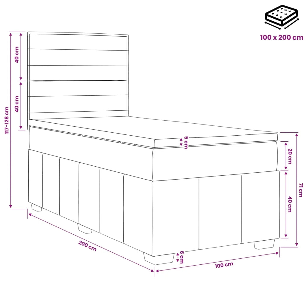 Letto box spring con materasso Tortora 100 x 200 cm Tessuto 3454068