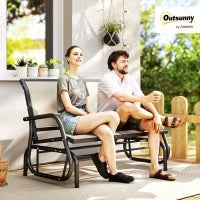 Panchina a Dondolo da Giardino a 2 Posti in Metallo e Tessuto a Rete Traspirante, 120x70x85cm, Beige