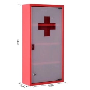 ARMADIO MEDICINALI 30x12x60 cm Rosso in acciaio e vetro satinato con serratura