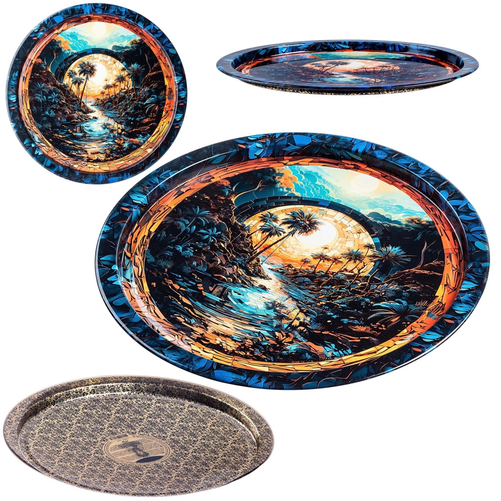 Vassoio decorativo da portata KADAX, rotondo, grande, con palma, 32,5 cm